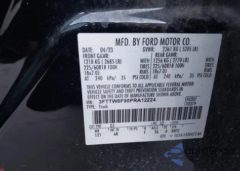 2023 Ford Maverick Lariat from USA, damaged, VIN 3FTTW8F90PRA12224